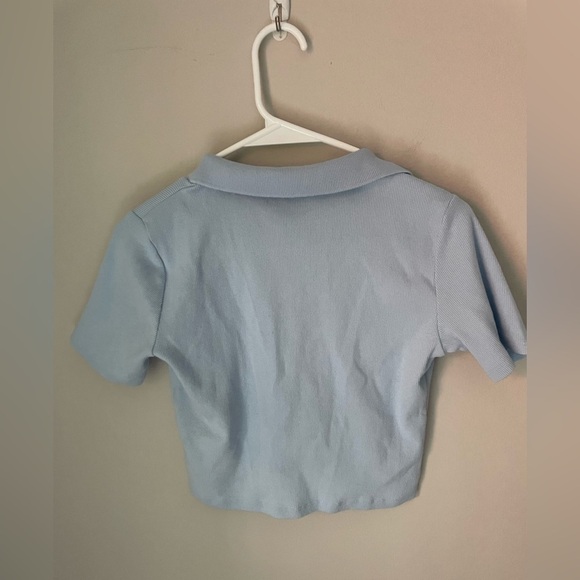 Zara Powder Blue Cropped Collared Top Size Large - Picture 5 of 6